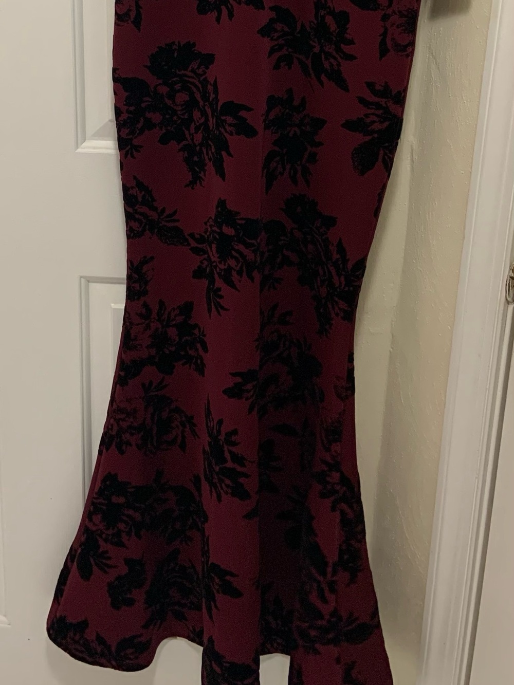 Floral Burnout Maxi Dress in Burgundy and Black